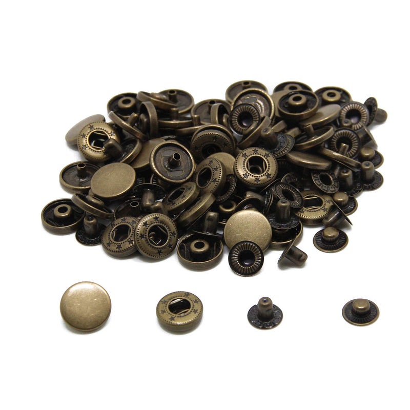 BetterJonny 30 Sets Heavy Duty Snap Fasteners, BetterJonny 15mm Antique Brass Poppers Press Stud Rivet for Leather Craft Sewing Clothing - Image 1